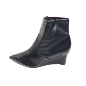 Franco Sarto Temira Wedge Ankle Boots Pointed Toe Black Leather Womens Size US 9